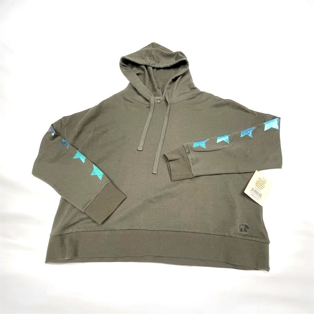 Ivory Ella Hoodie Sweatshirt Gray Metallic Stars Women's Size Medium